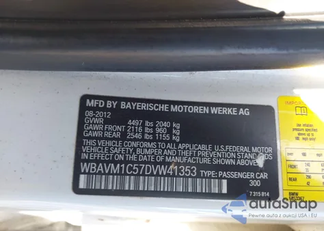 2013 BMW X1 Sdrive28I from USA, damaged, VIN WBAVM1C57DVW41353